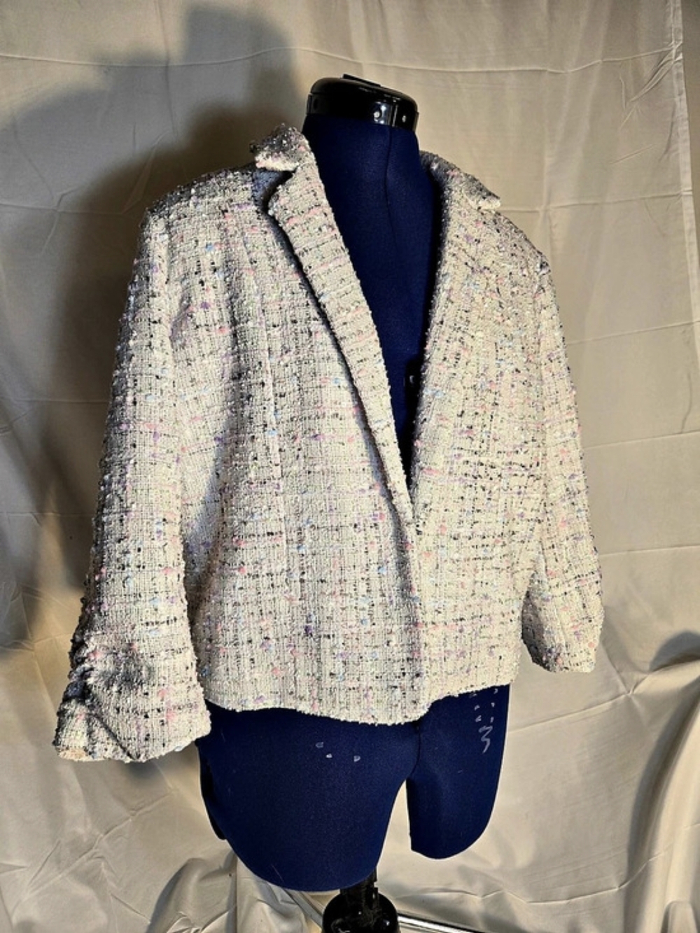 ELLE Tweed-Style Jacket in Pink & White Size Medium